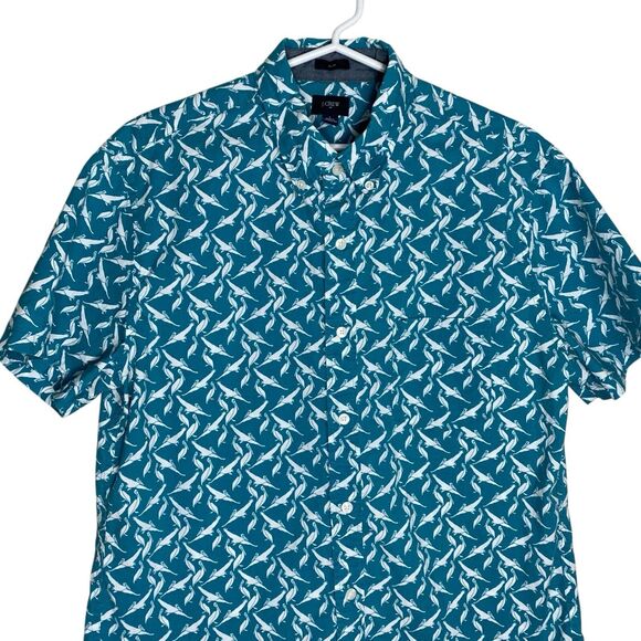 J Crew Shirt Mens L Blue Button Down Slim Fit Hawaiian Casual Birds Beach Preppy - Picture 4 of 11